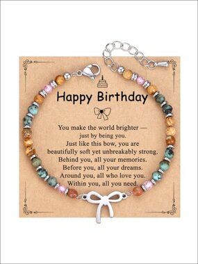 Stainless Steel Silver Bow Charm Link Bracelet Adjustable